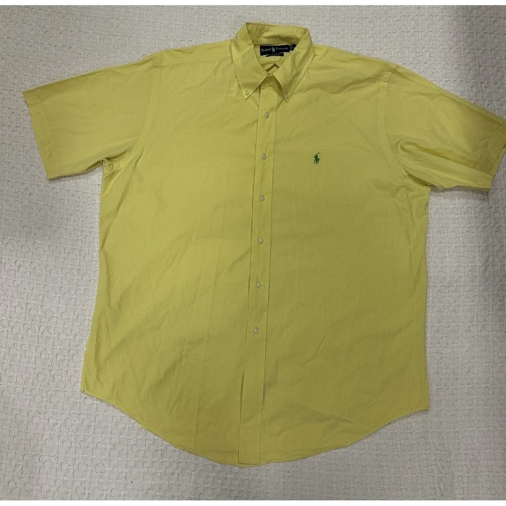 Ralph Lauren Polo L Classic Fit Collared Short Sleeve Shirt Yellow‎ Button Down